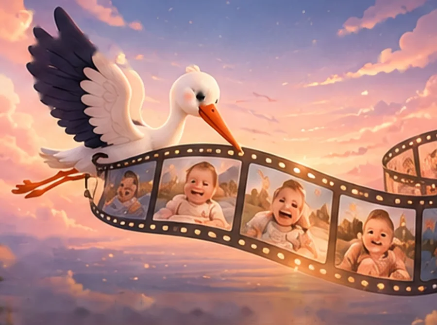 Stork with memory film scene